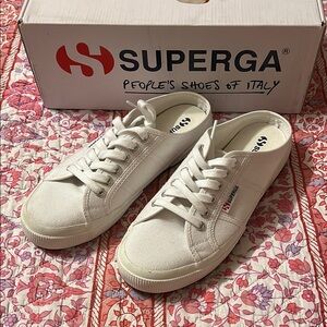 Superga White Canvas Slip-On Sneakers Mules